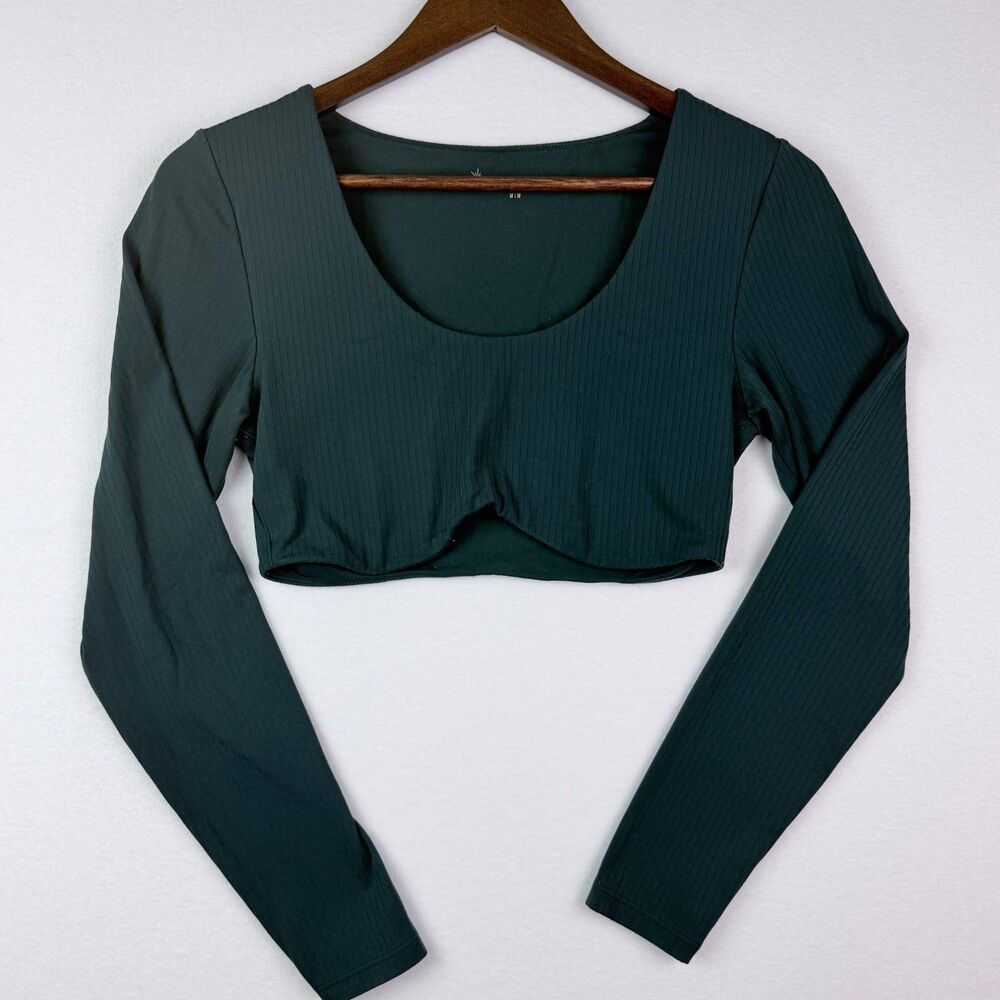 Offline By Aerie Ribbed Long Sleeve Crop Top Green Medium